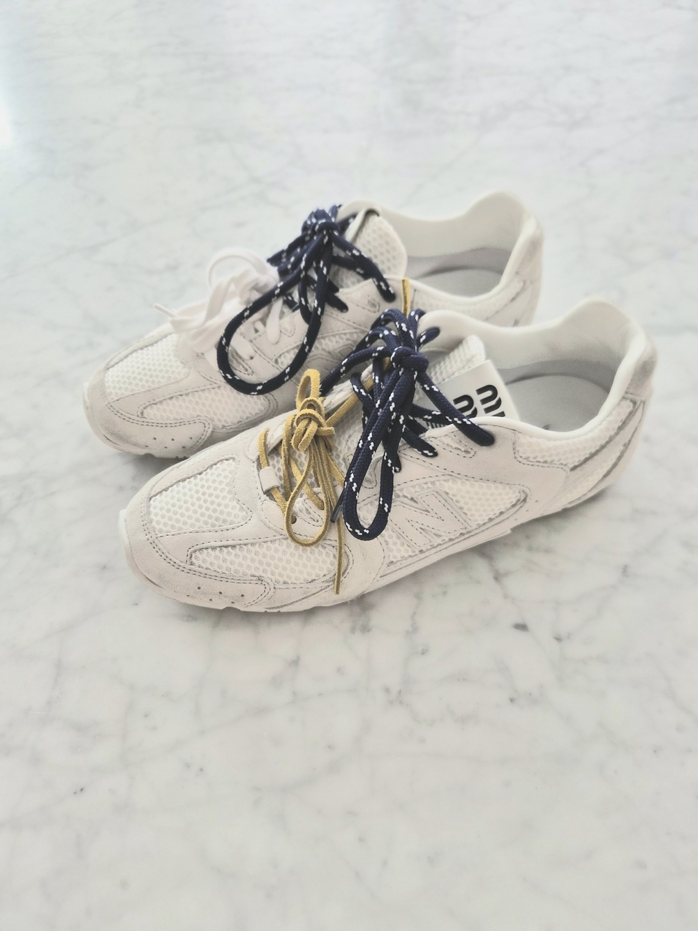 MIU MIU White Mesh Athletic Sneakers with Contrast Laces